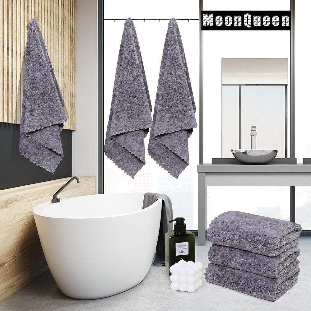 MOONQUEEN 6 Pack Premium Bath Towel Set - Quick Drying - Microfiber Coral Vel...