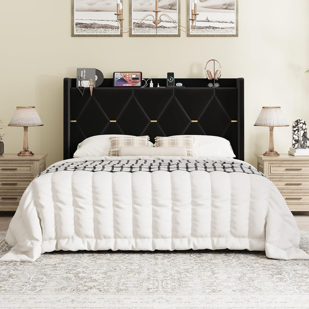SHA CERLIN Full Size Bed Frame with Storage Headboard & Charging Station