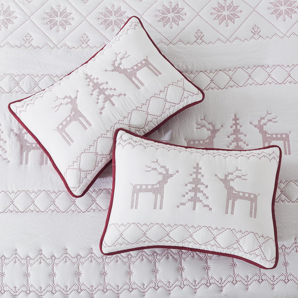 WDCOZY Red Christmas Queen Size Quilt Bedding Sets with Pillow Shams, Lightwe...