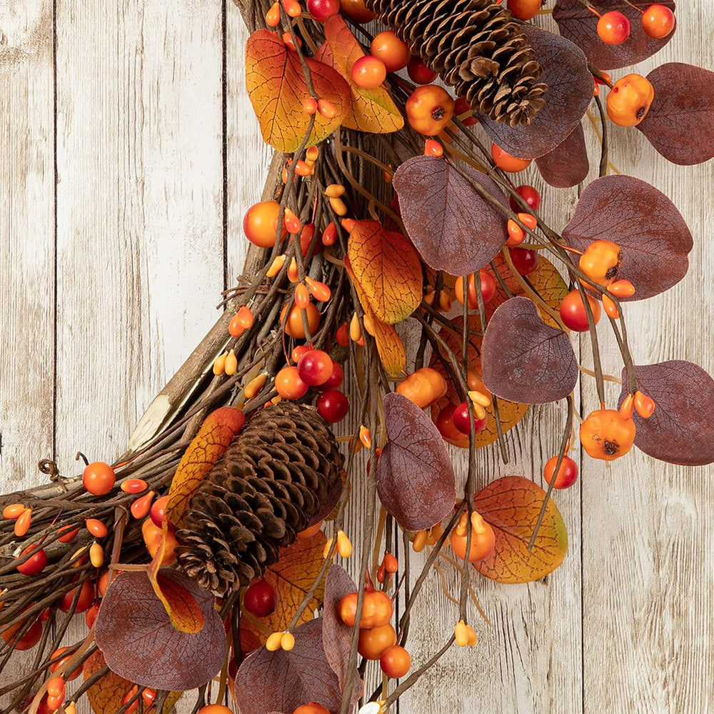 Glitzhome 22" D Fall Eucalyptus Berry Wreath, Artificial Wreaths Rustic ...