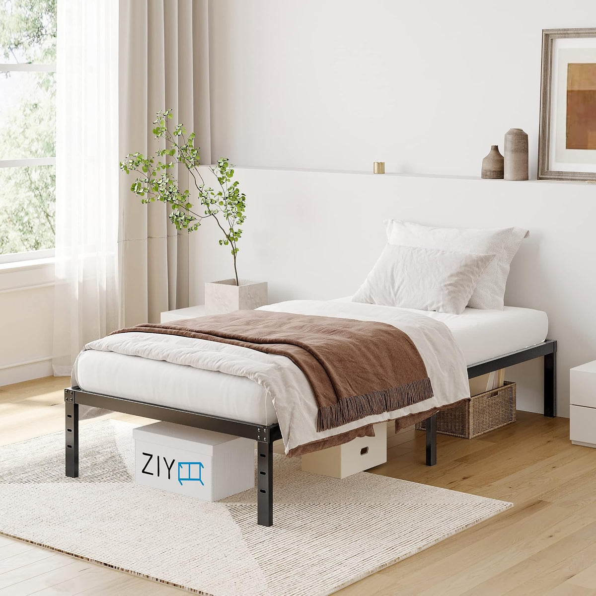 ziyoo twin bed frames, 3" wide wood slats on a desk or shelf