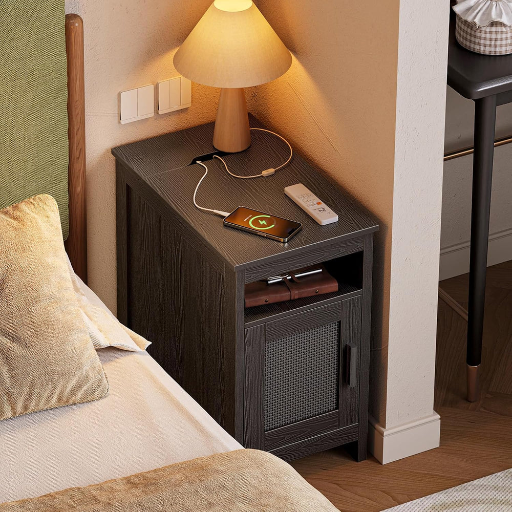 Huuger Narrow Night Stand, End Table with Charging Station, USB-C Port