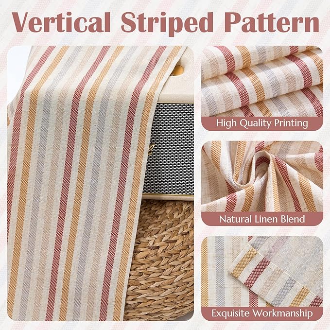 jinchan Colorful Striped Linen Valance Curtains Christmas Decorations - Image 9
