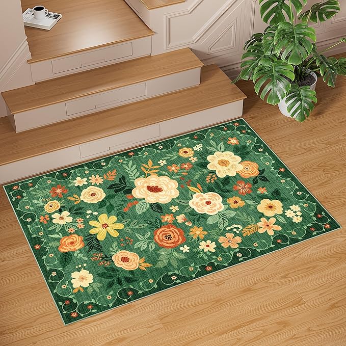 DUKINO 2x3 Rugs for Entryway, Floral Indoor Washable Door Mat, Non Slip Boho - Image 8