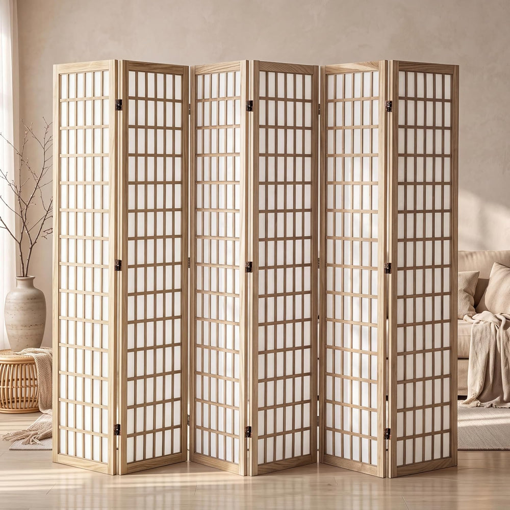 VEVOR Room Divider, 6 Panel Japanese Room Divider, Wood Folding Privacy Scree...