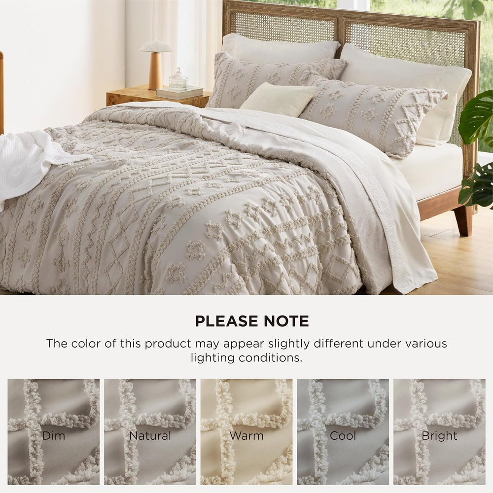 Bedsure Tufted Boho Comforter Set Twin, Bedroom Decor Bedding Set Linen