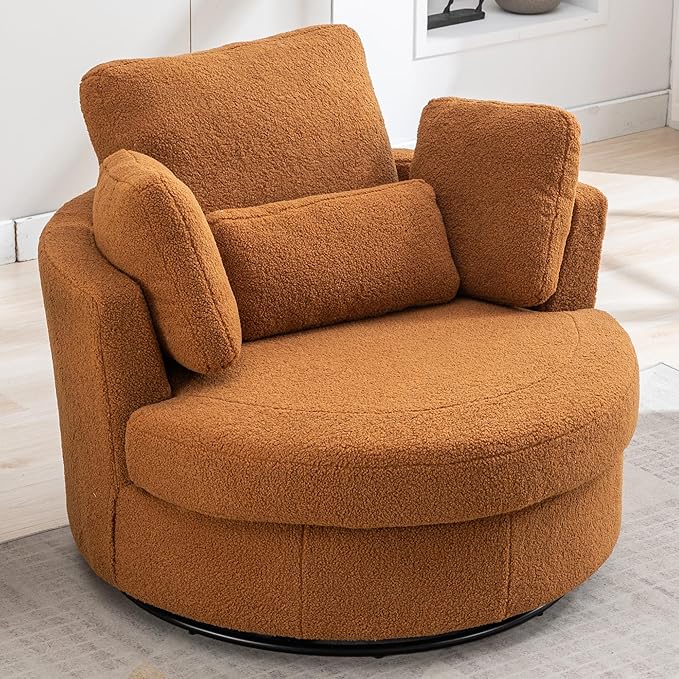 Aoiy & Wifon 42" W Oversized Swivel Accent Chair, Upholstered Round Barrel Chair - Image 6