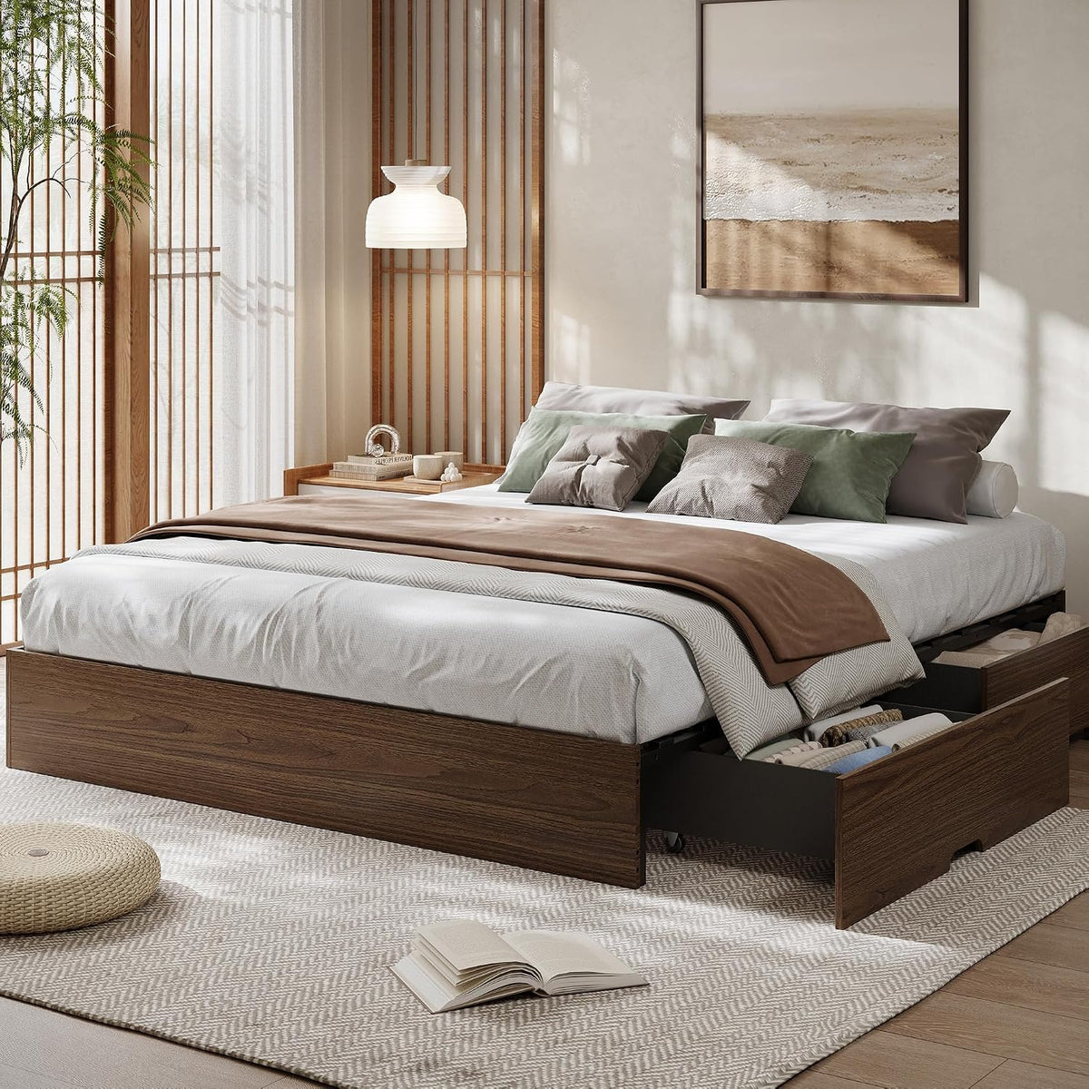 garveehome wood platform bed frame, full bed frame, main product view