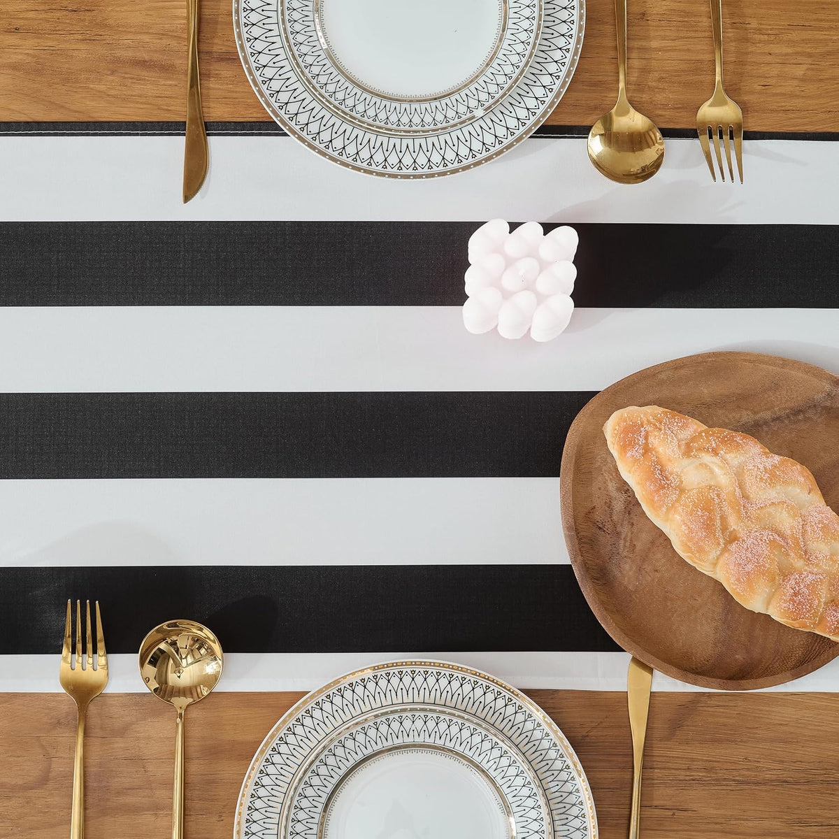 Black White Striped Table Runner 13x72 Inch for Halloween Table Decor 4Pack