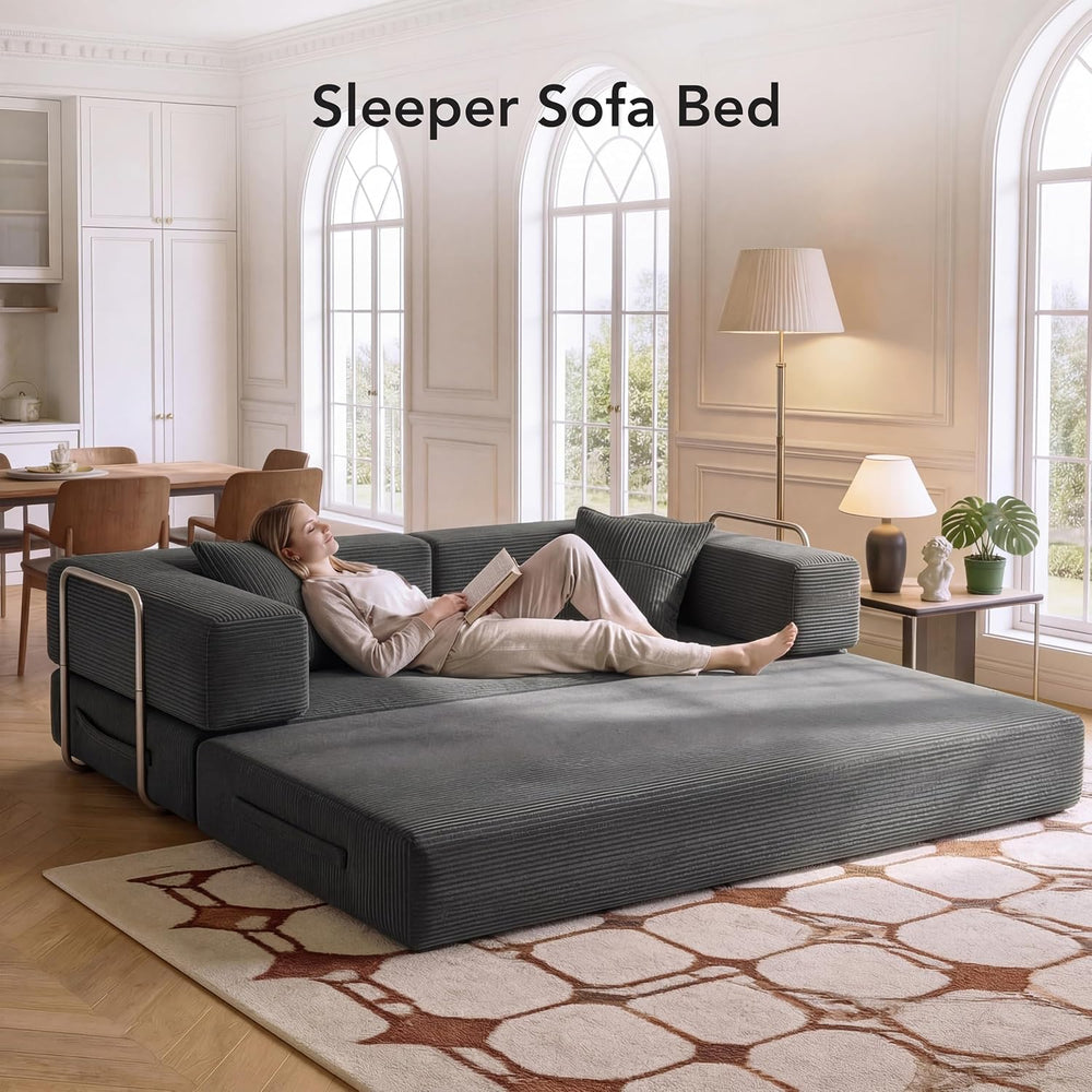 WEUP 5-in-1 Convertible Sofa Bed,80" Folding Boneless Couch with Fixed-S...
