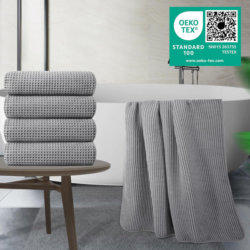 POLYTE 430 GSM Poly Blend Microfiber Quick Dry Waffle Bath Towel, 30x60 in