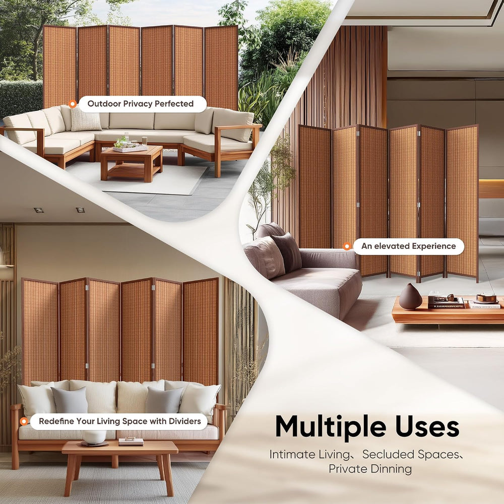 JOSTYLE 6 Panel Folding Privacy Screen 6ft Bamboo Freestanding Room Divider