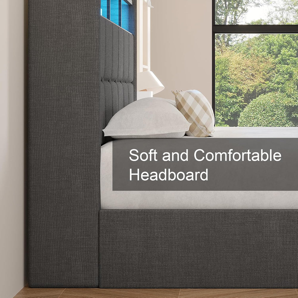 VECELO Full Size Lift Up Storage Bed, Upholstered Platform Bed Frame with Sma...
