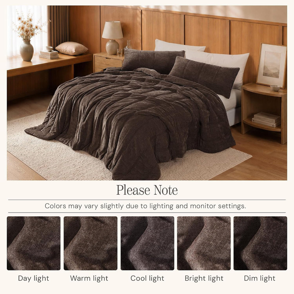 BLOOMHAVEN Chenille King Size Comforter Set-Cozy Warm Velvet Bedding Set