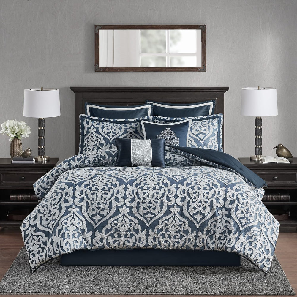 Madison Park Odette Cozy Comforter Set Jacquard Damask Medallion Design - Mod...
