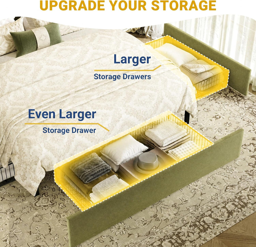 SHA CERLIN Queen Upholstered Platform Bed Frame with 3 Spacious Storage Drawe...