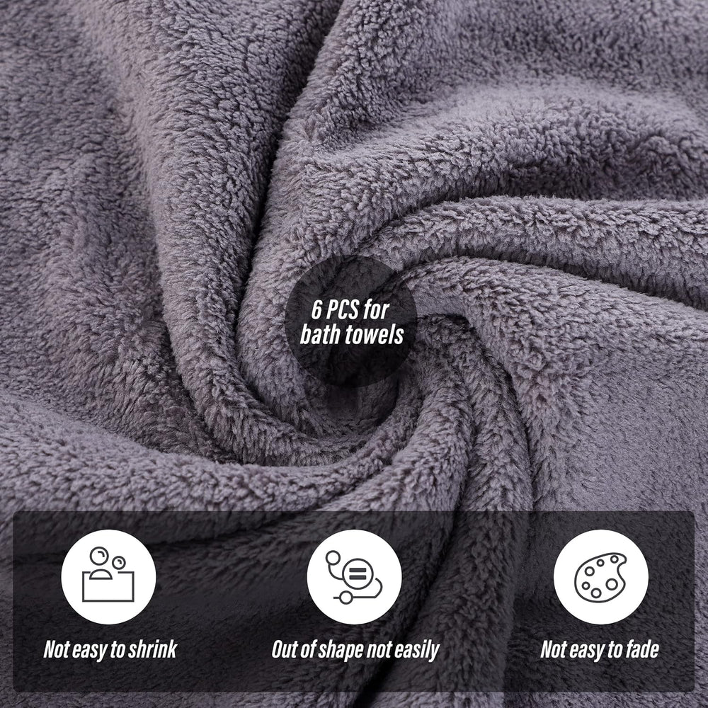 MOONQUEEN 6 Pack Premium Bath Towel Set - Quick Drying - Microfiber Coral Vel...