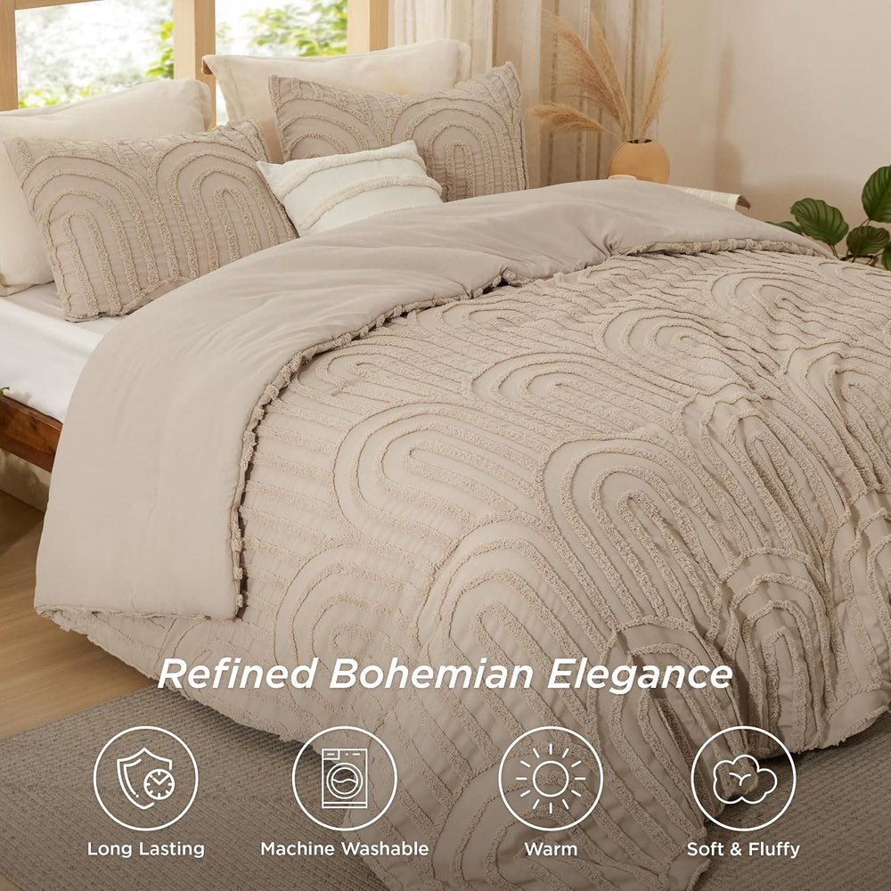Bedsure Boho Comforter Set Queen,Bedroom Decor Cozy Bedding Set Khaki