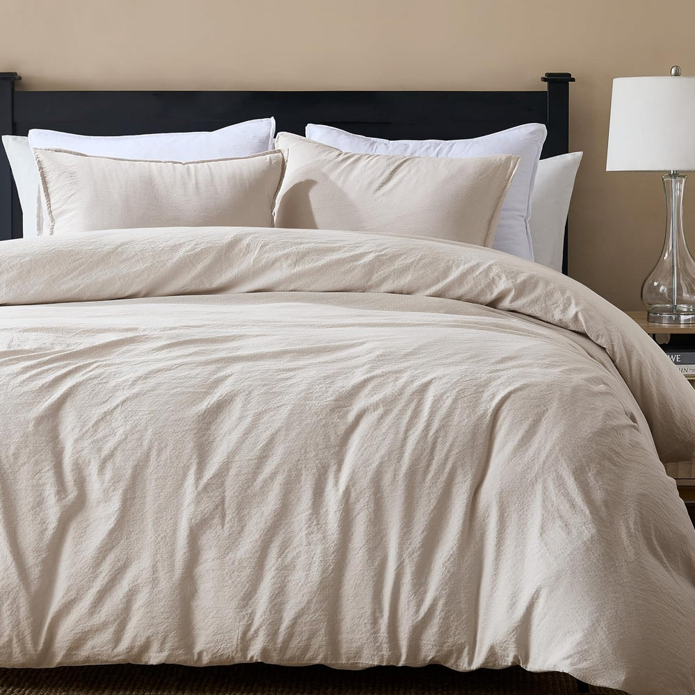 WDCOZY Beige Twin Size Jacquard Duvet Cover Set with Zipper Closure, Modern W...