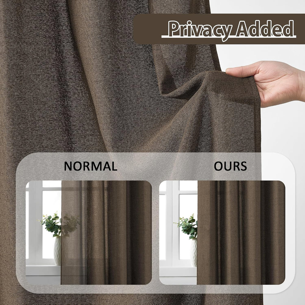 Chocolate Coffee Brown Pleated Sheer Curtains 42x45 Inch Long 2 PCs