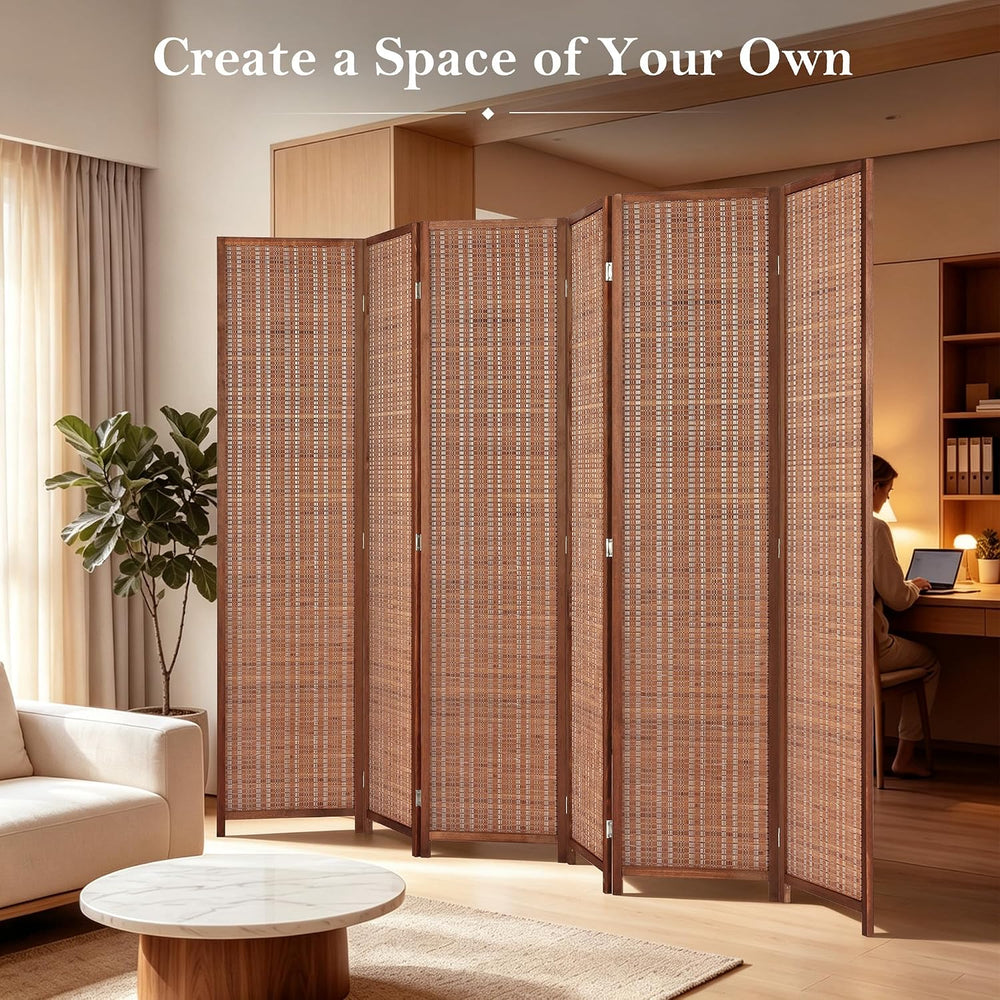 6 Panel Bamboo Room Divider, Folding Privacy Screen, Dark Brown
