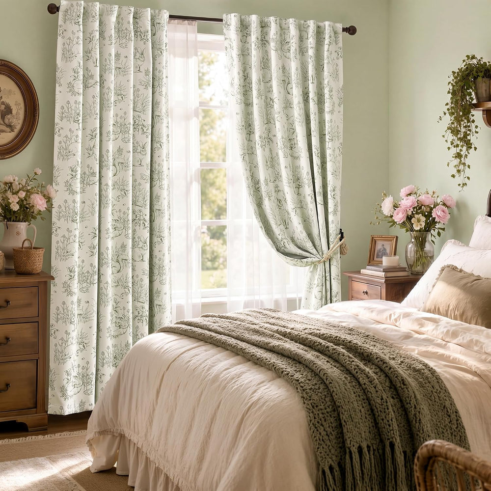 jinchan Green Blackout Curtains 84 Inch Woodland Back Tab 2 Panels