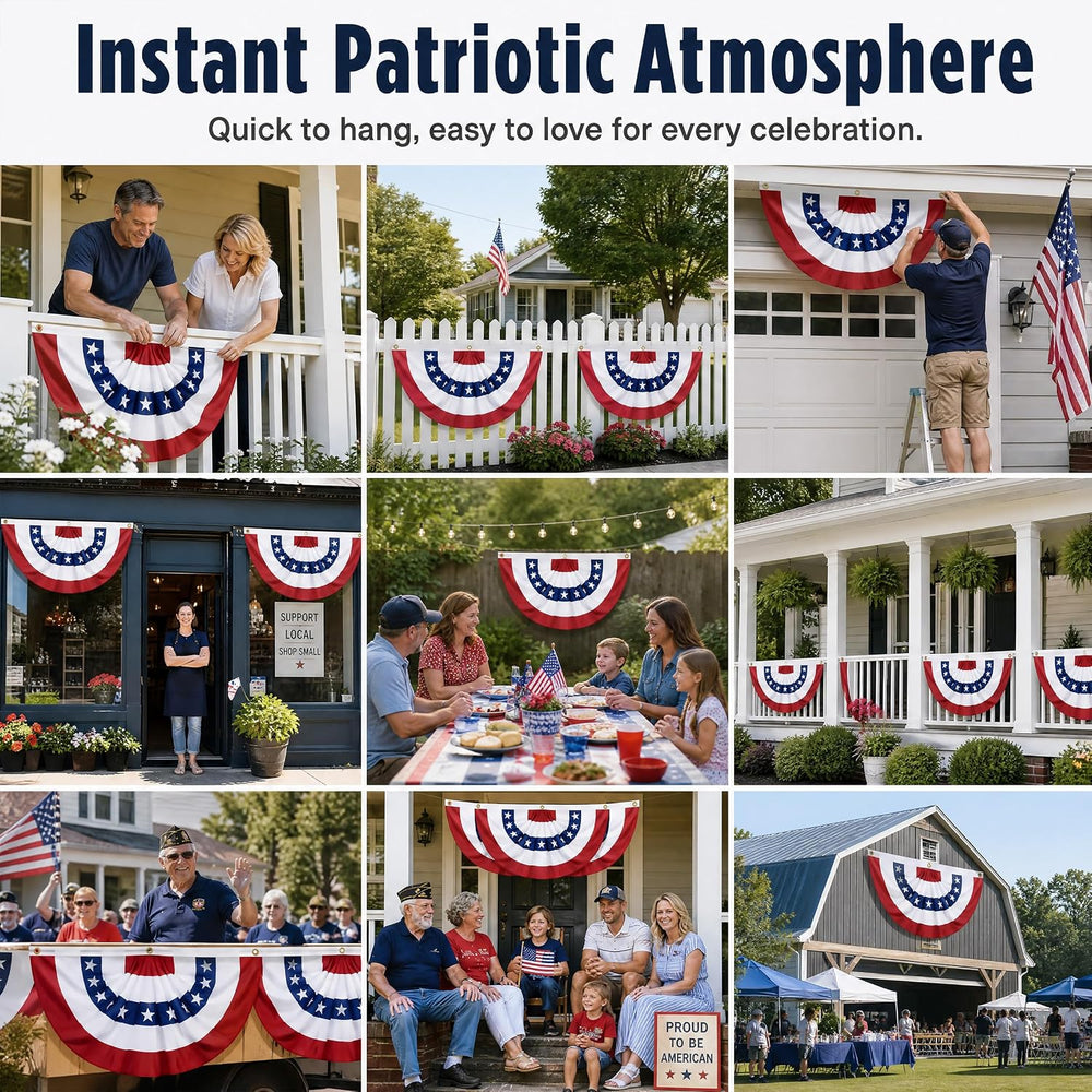 6 Pack USA Pleated Fan Flags - 6x3 FT Large American Flag Bunting for Outside...