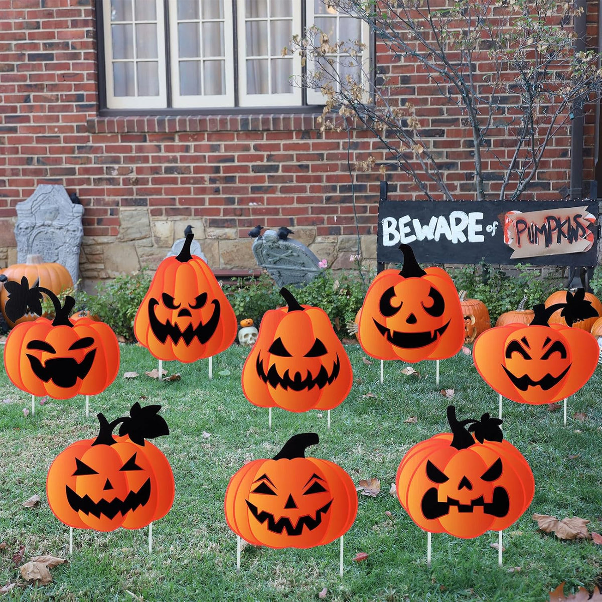 Barydat 12 Pcs Halloween Yard Signs Pumpkin Yard Stakes Decoration Outdoor Decorations with Stakes for Halloween Outdoor Lawn Garden Prop Home Party Decor
