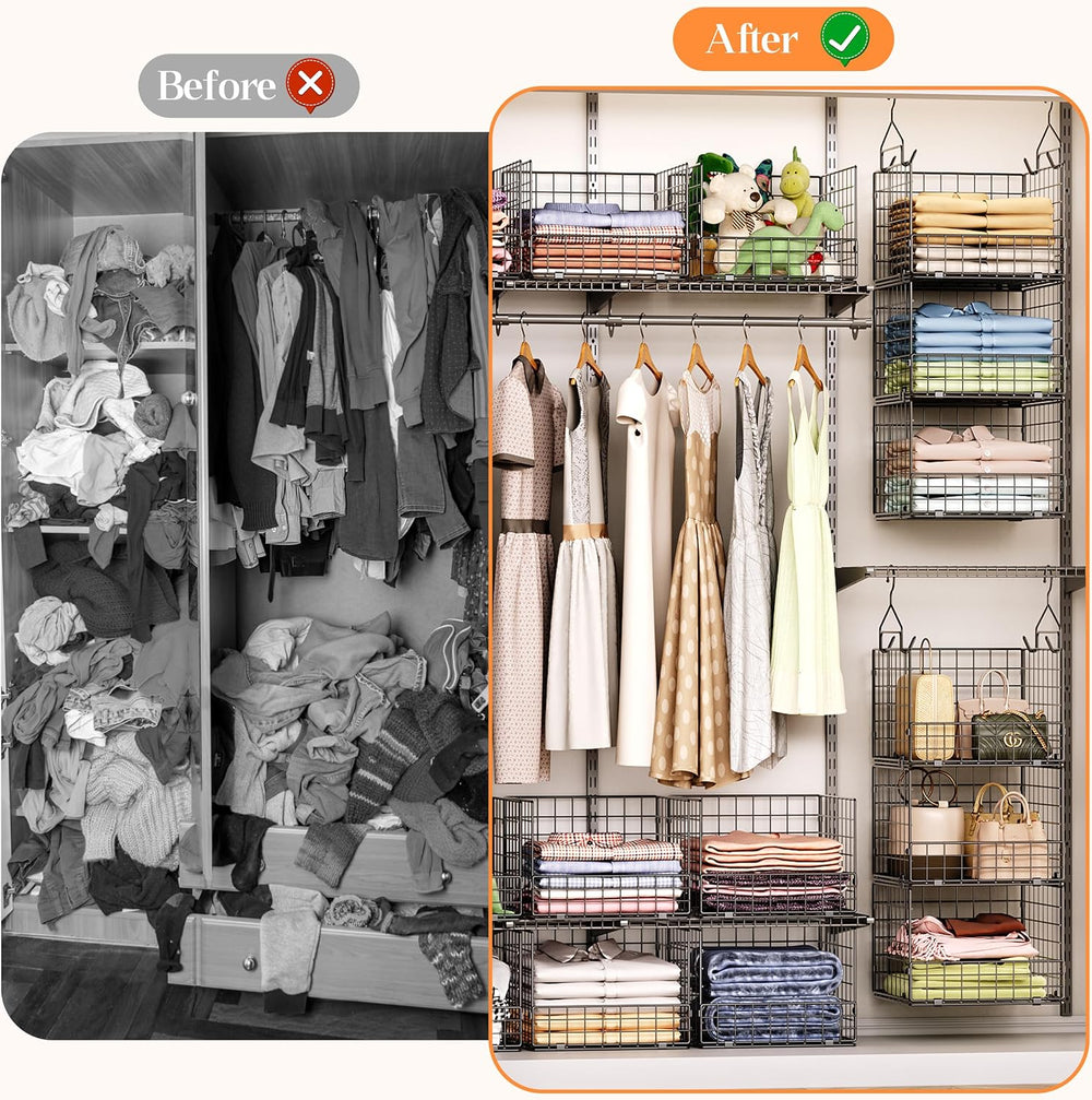 Sonyabecca 3-Tier Closet Organizers and Storage, Foldable Stackable Wire Bask...