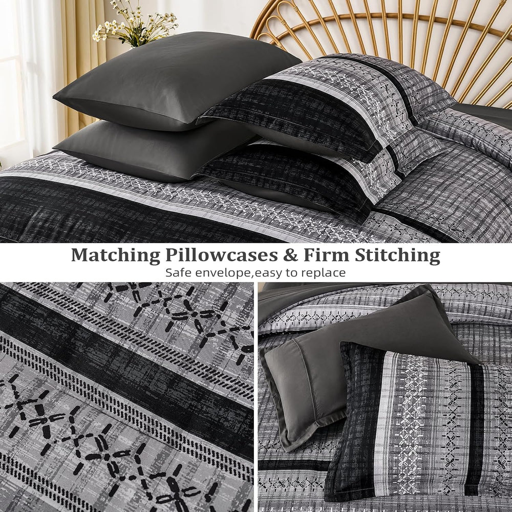 Dintszyayue Black Comforter Set King Size, 8 Pieces Boho Striped Bed in a Bag...