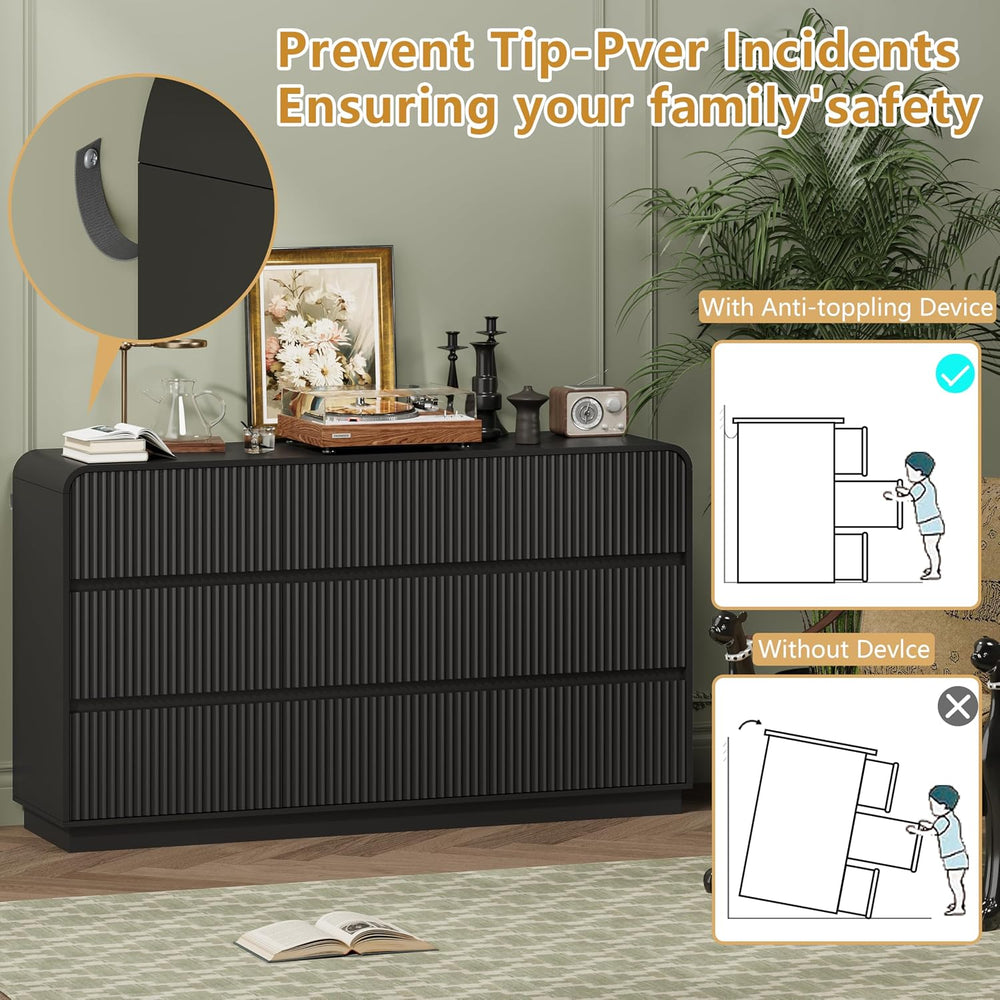 Wodeer Black Dresser Fluted 9 Drawers Dresser for Bedroom, 59" Wide Wood...