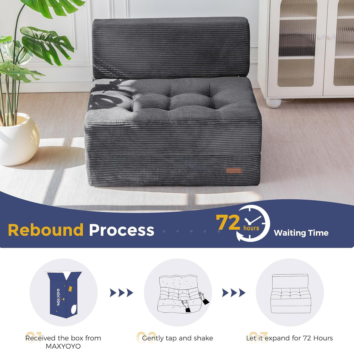 maxyoyo folding sofa bed, 8-inch fold-out chair bed, front angle view