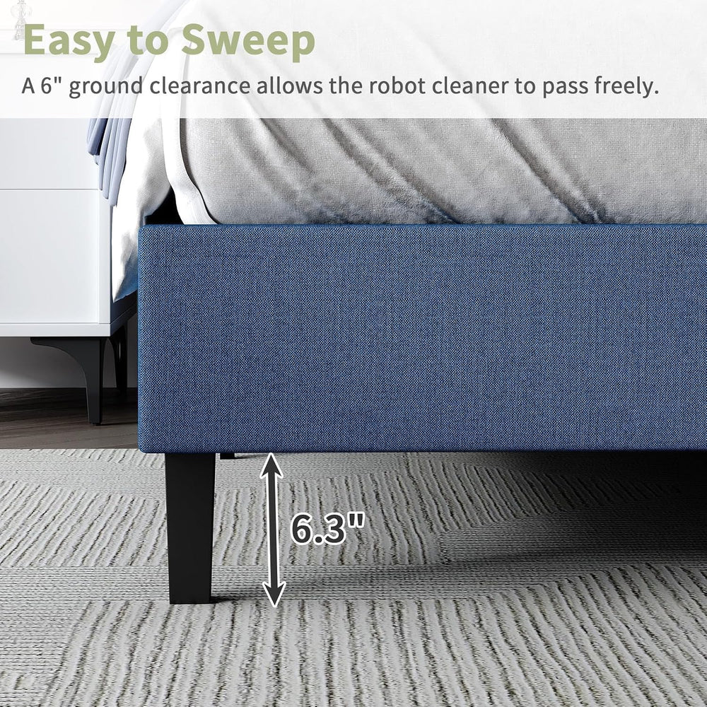 Lullabyre Twin Bed Frame with Adjustable Upholstered Headboard, Linen Fabric ...