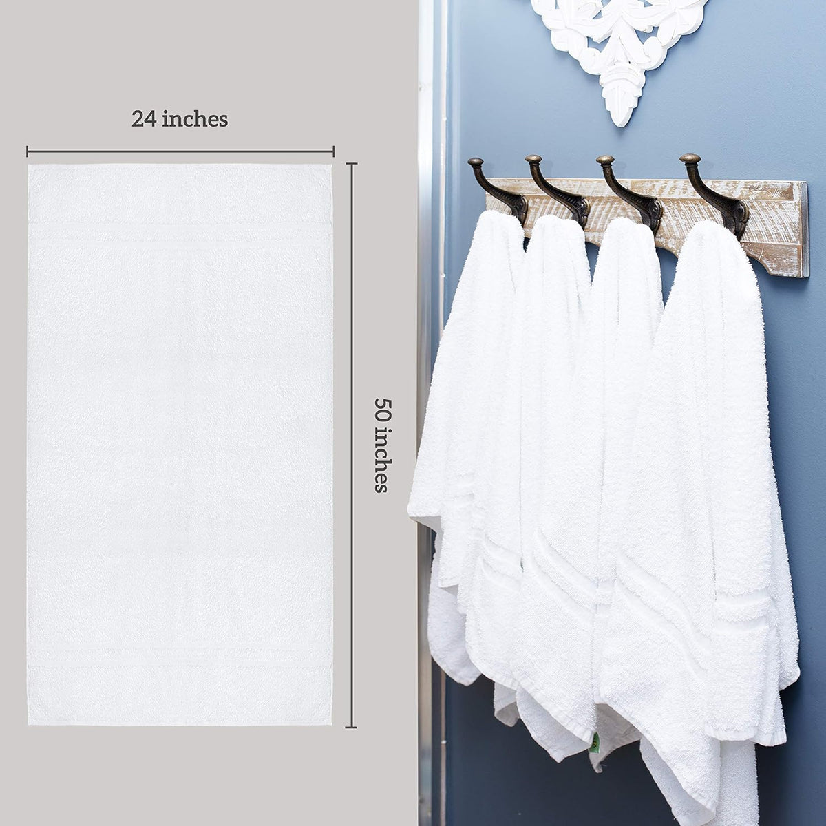 green lifestyle luxury bath towel - white large on a desk or shelf