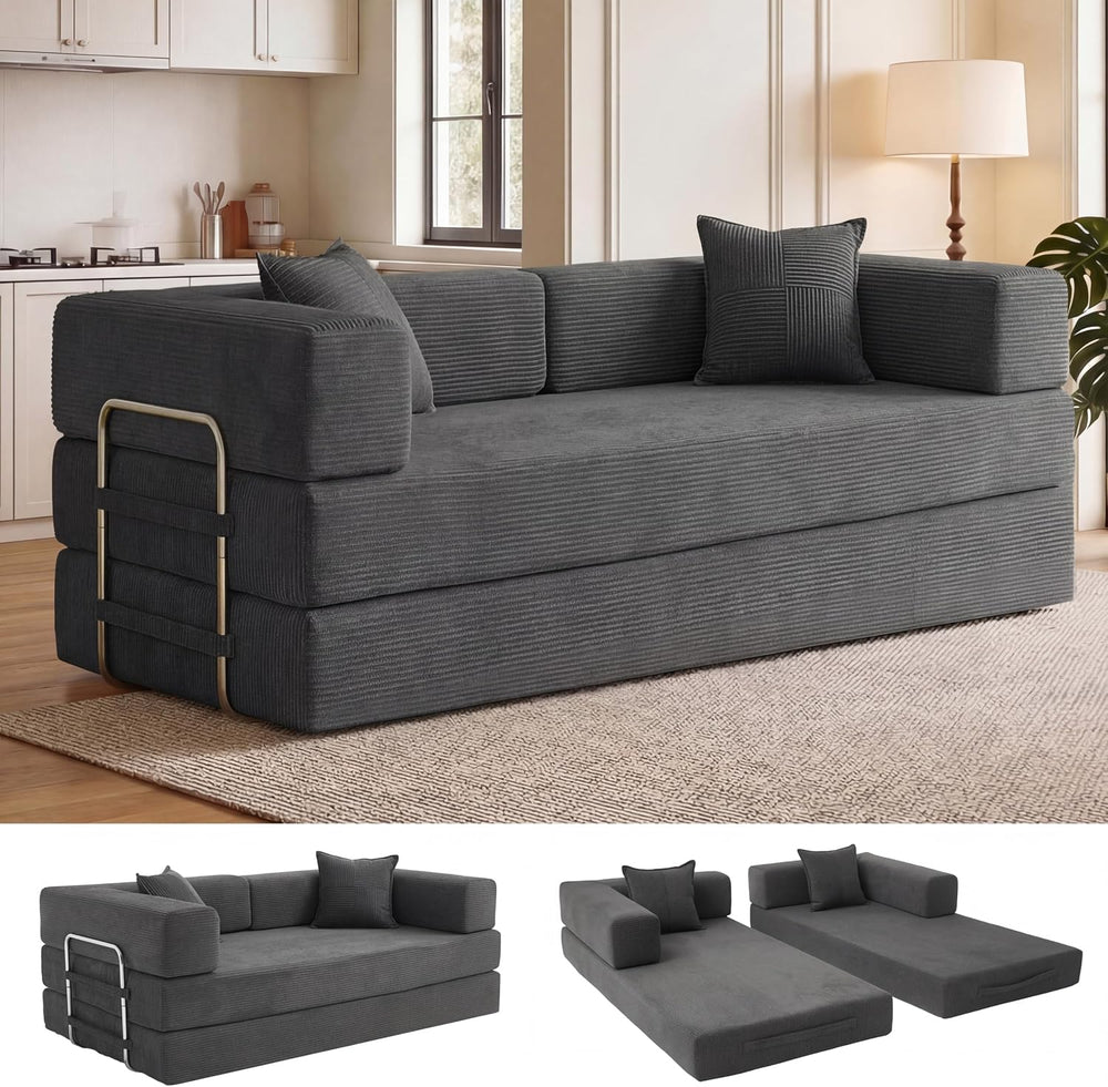 WEUP 5-in-1 Convertible Sofa Bed,80" Folding Boneless Couch with Fixed-S...