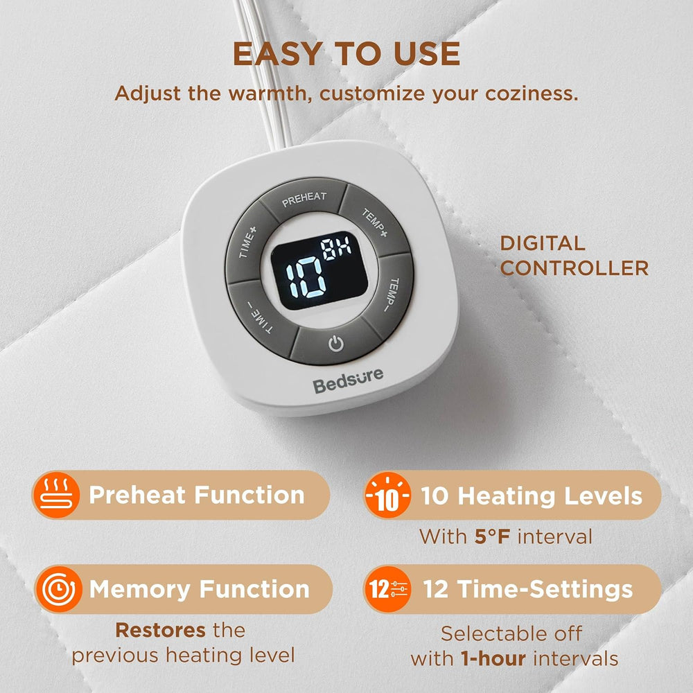 Bedsure Heated Mattress Pad Twin, Bed Warmer with Preheat & Memory Function