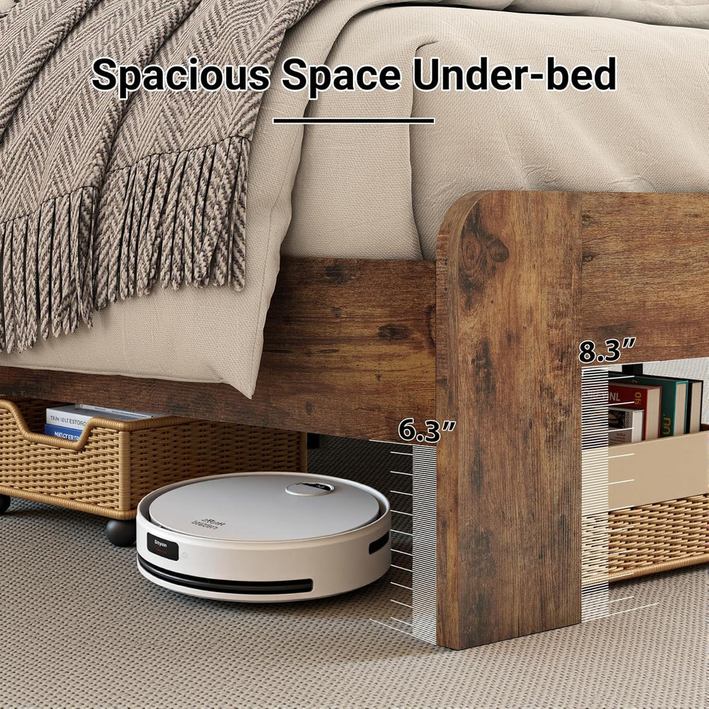 Wooden Queen Size Bed Frame with Storage Headboard, Rustic Farmhouse Platform...