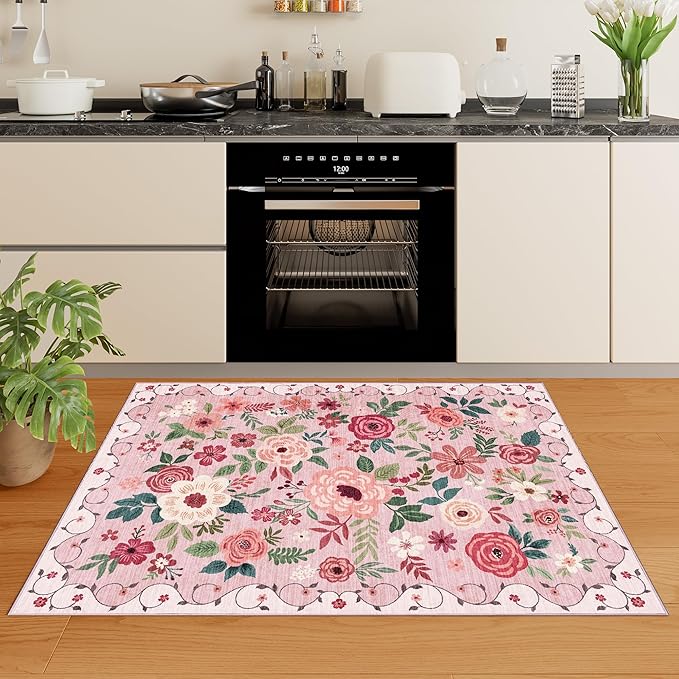 DUKINO 3x4 Area Rug, Lightweight Non Slip Washable Floral Rug, Indoor Low Pile - Image 8