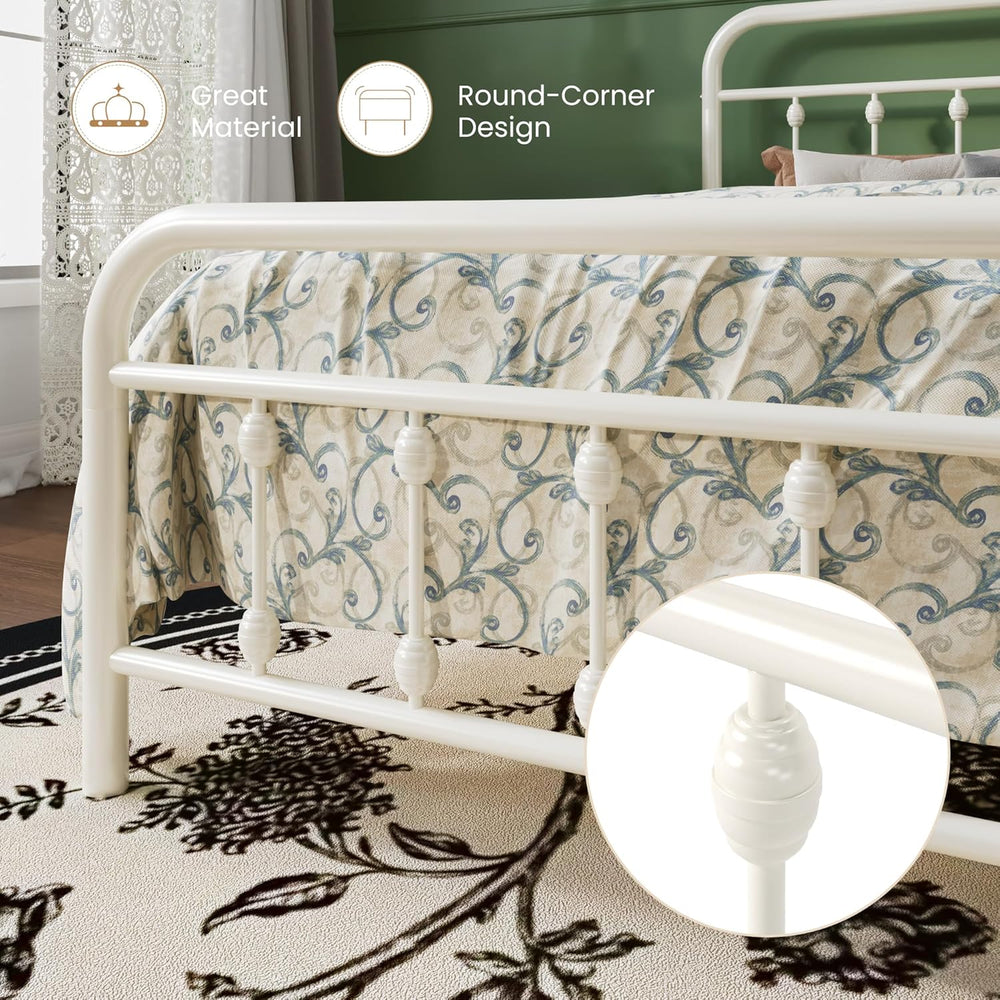 SHA CERLIN Twin Metal Bed Frame with Victorian Iron-Art Headboard, Cream