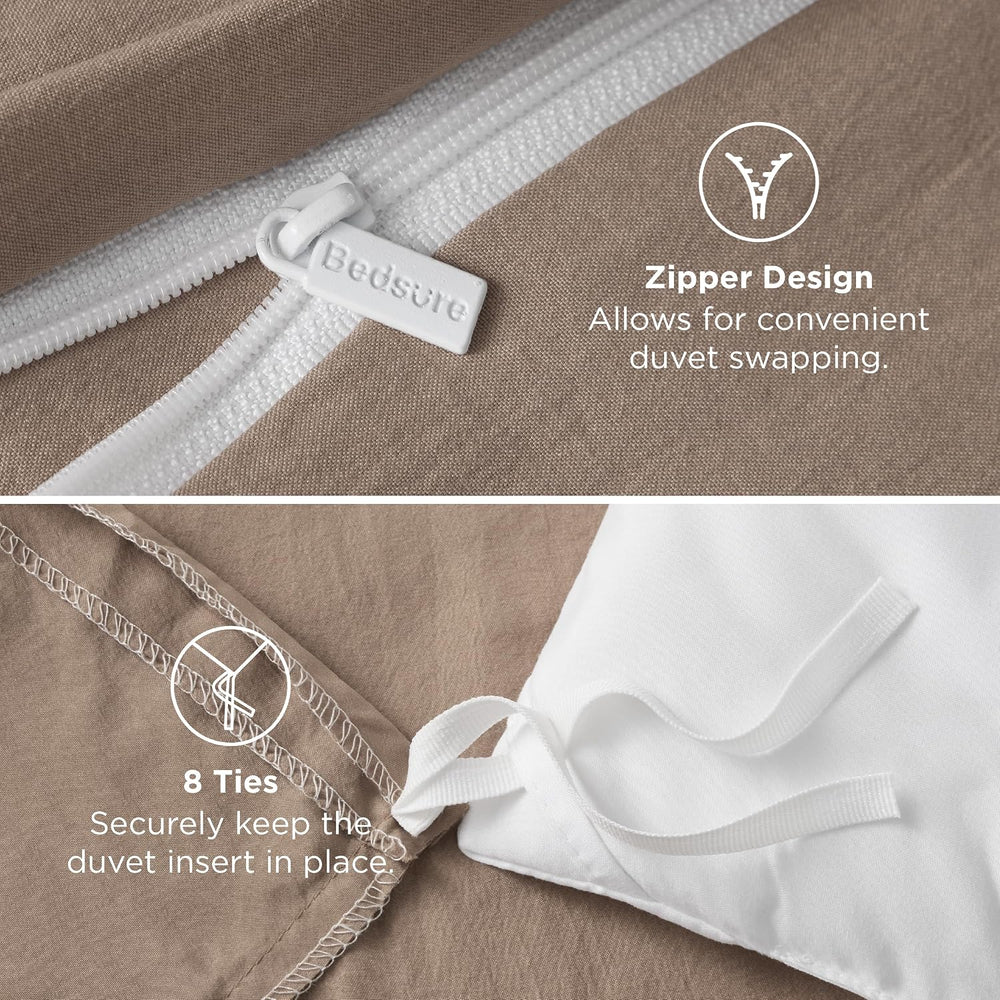 Bedsure Prewashed Duvet Cover King, Cotton-Like Soft Bedding Set, Khaki
