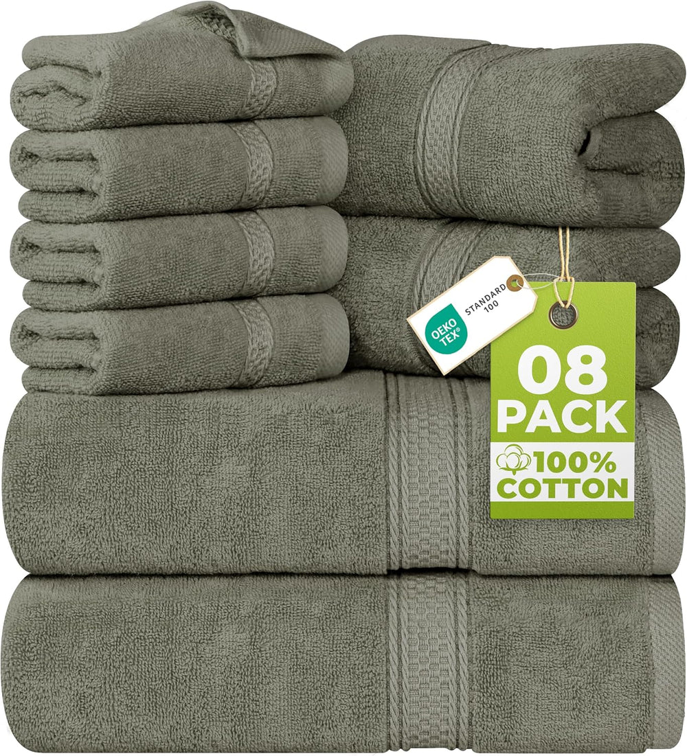 Utopia Towels 8 Piece Majestic Plush Luxury Towel Set, Cotton, Dusty Olive
