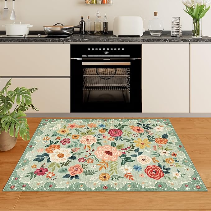 DUKINO 3x4 Area Rug, Lightweight Non Slip Washable Floral Rug, Indoor Low Pile - Image 8