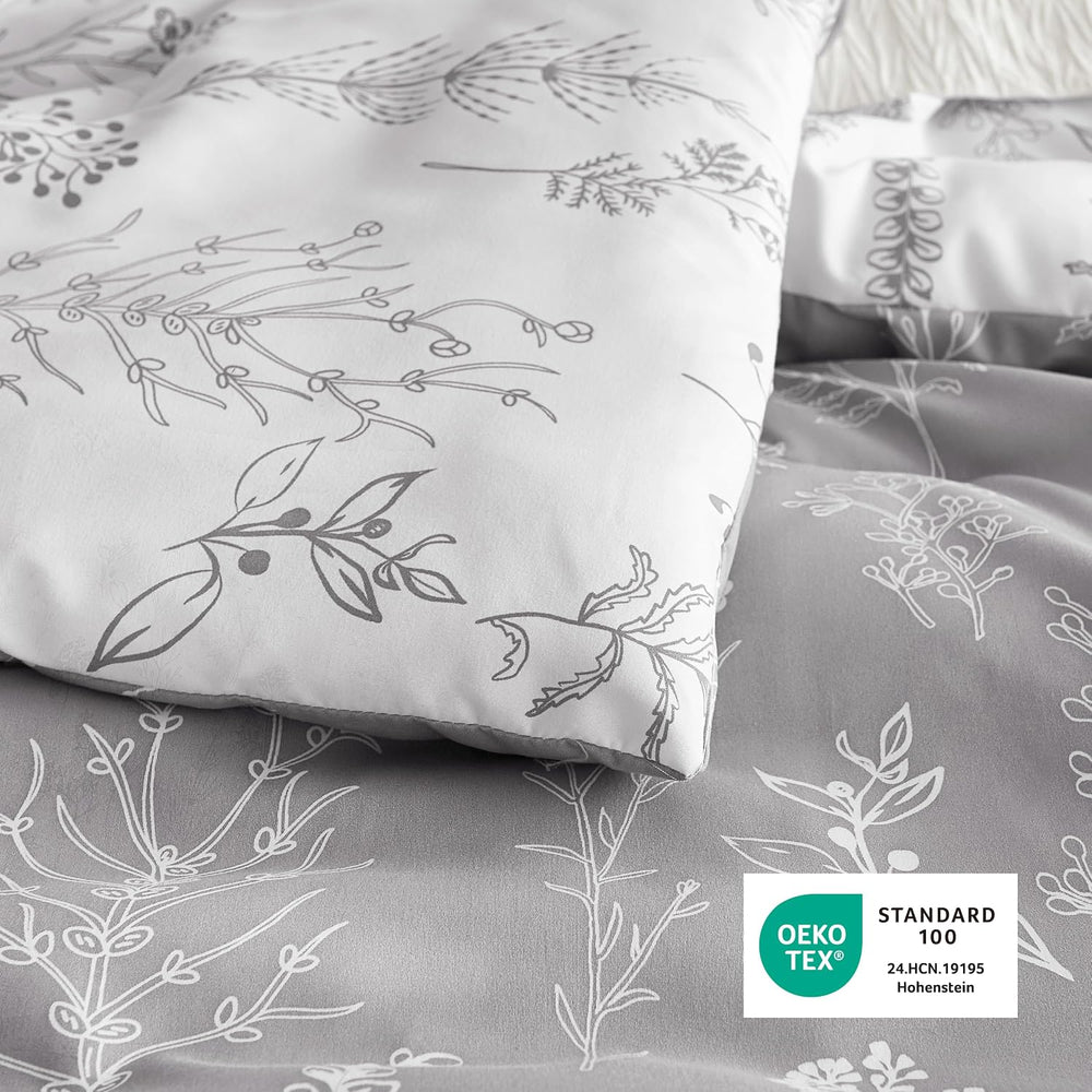 Bedsure Floral Comforter Set Cute Bedding Set Full Reversible Grey