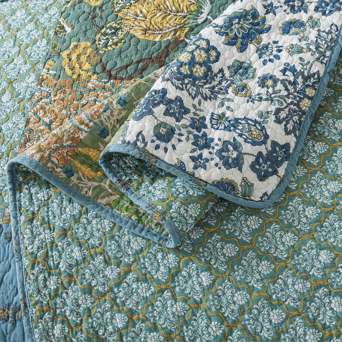 newlake cotton patchwork bedspread, 3-piece bedding quilt set, view 9