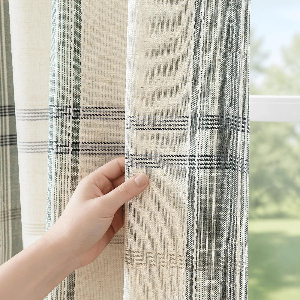 DriftAway 100% Blackout Plaid Linen Chenille Curtains 84 Inches Loden Green
