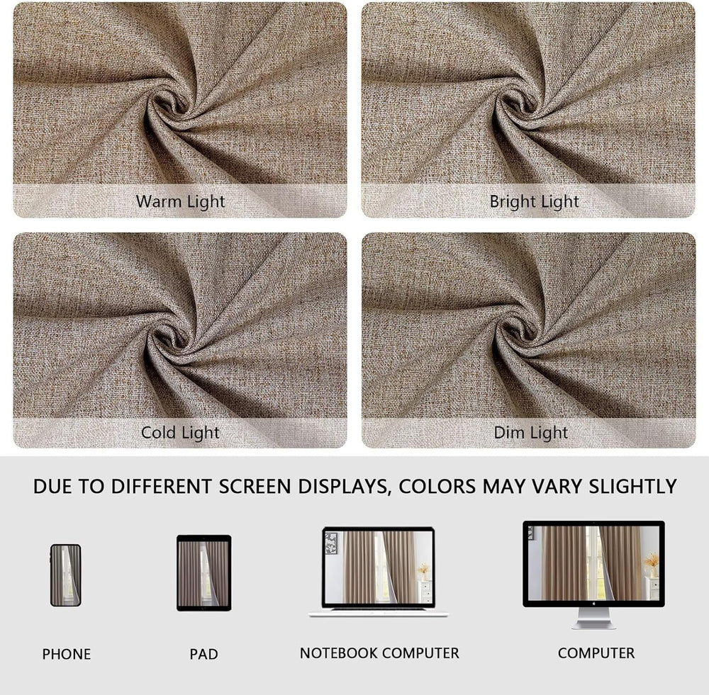100% Blackout Curtains 96 inch Length Faux Linen (W52 x L96, Beige)