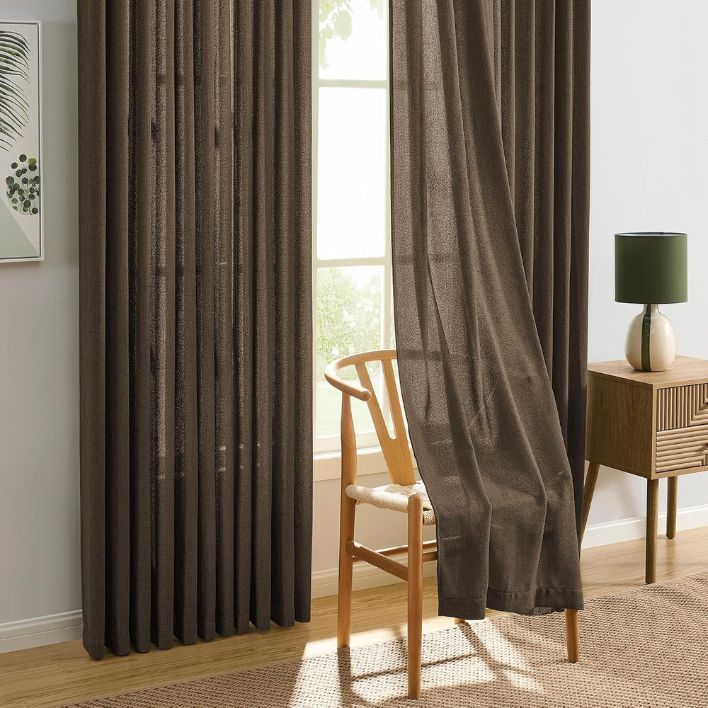 Chocolate Coffee Brown Pleated Sheer Curtains 42x45 Inch Long 2 PCs