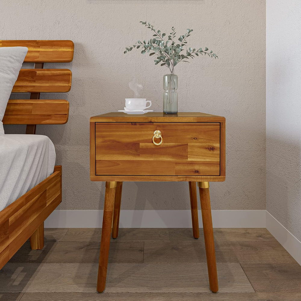 Bme Caden Solid Wood Nightstand/Side Table/End Table, Fully Assembled, with 1...