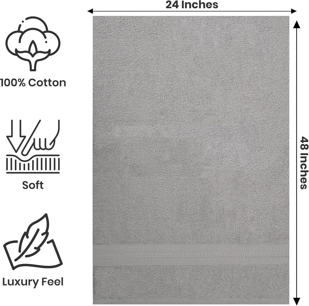 ASTILTEX Bath Towels Pack of 6 – 24" x 48" – 100% Cotton Terry, Sof...