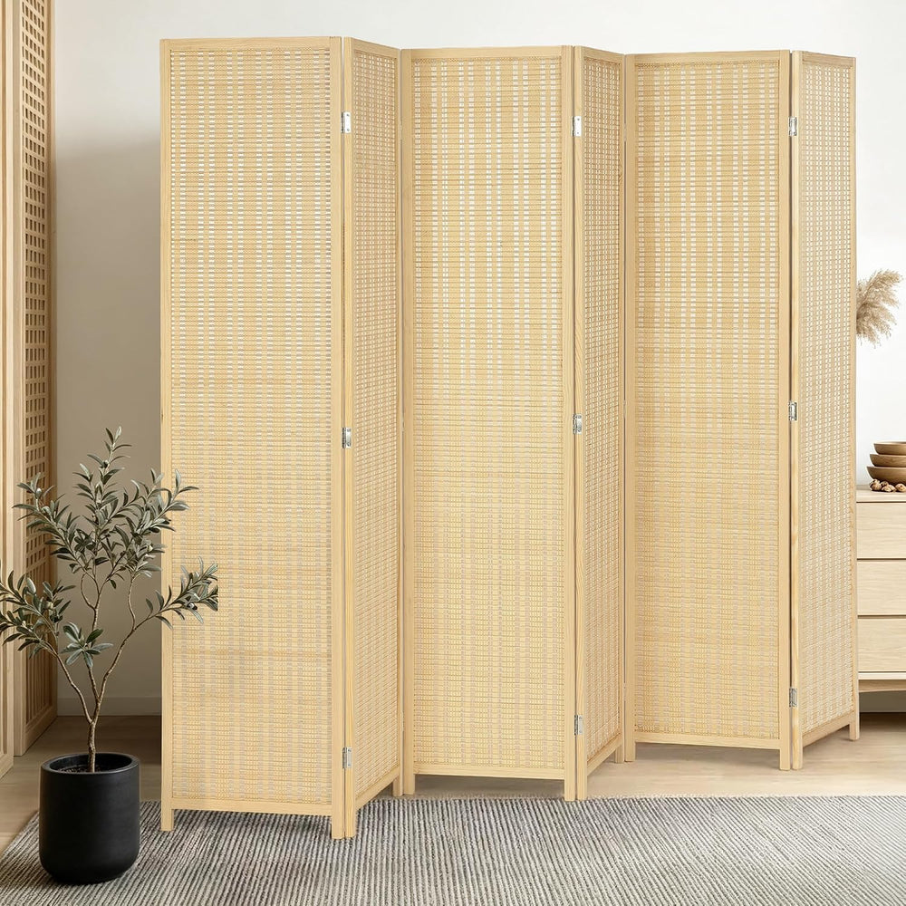 6 Panel Bamboo Room Divider, Folding Privacy Screen, Natural